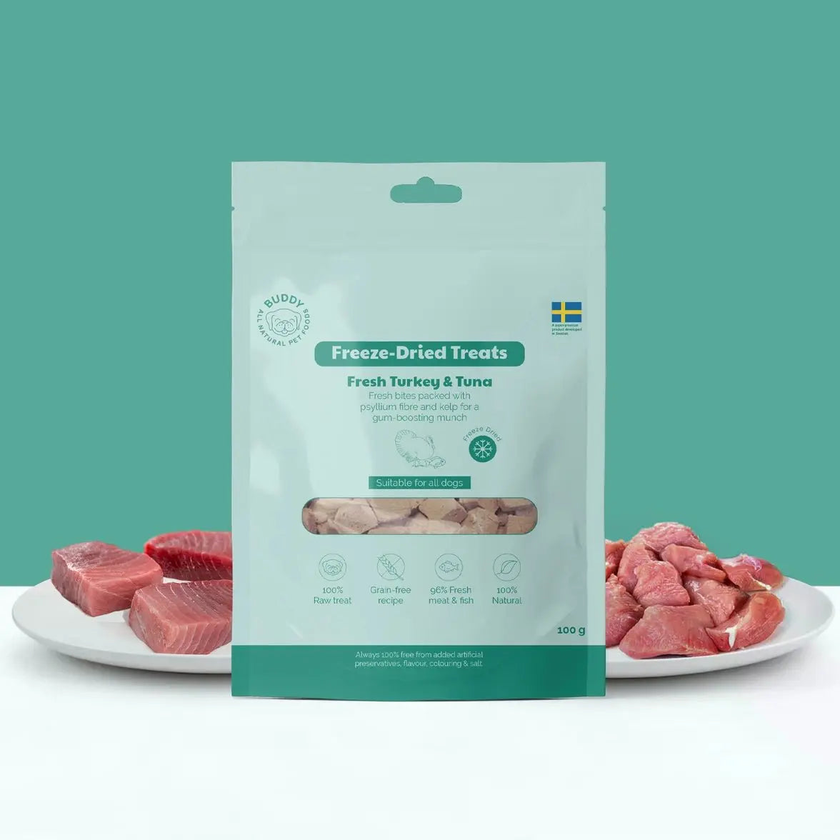 Buddy Frysetørret snacks - Rå Kalkun & Tun 100 gr. - Dapple