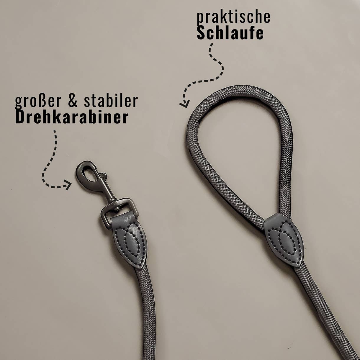 Ne&No® Hundesnor i Reb 170 cm - Fast Hundeline med Læderdetaljer