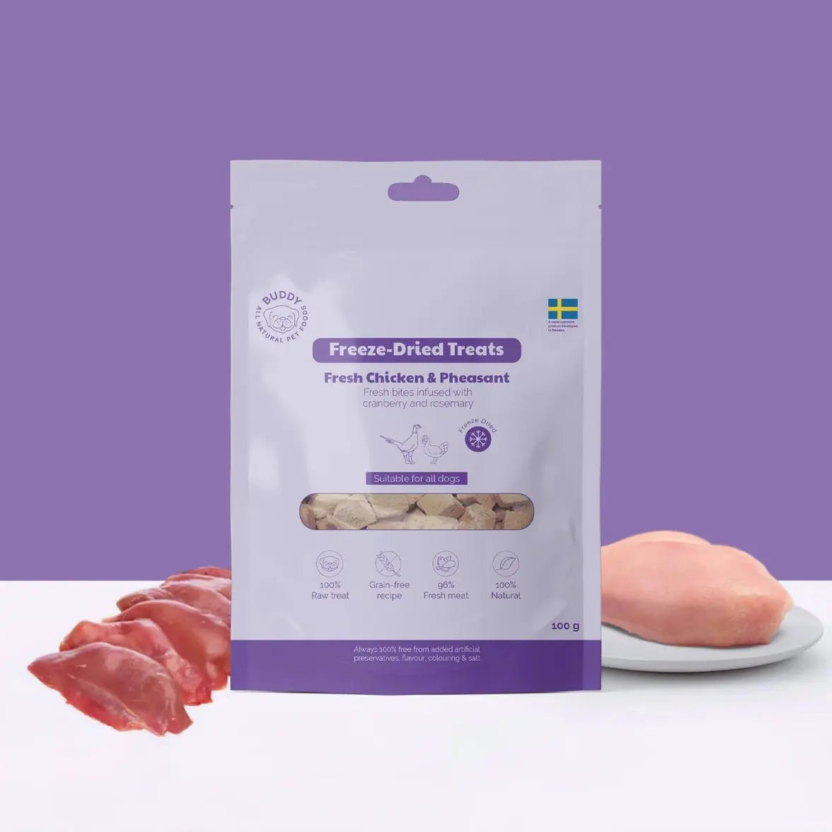 Buddy Frysetørret snacks - Rå Kylling & Fasan 100 gr. - Dapple
