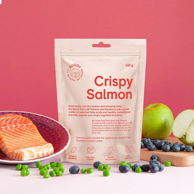 Buddy Crunchy Snack - Laks med blåbær 150 g
