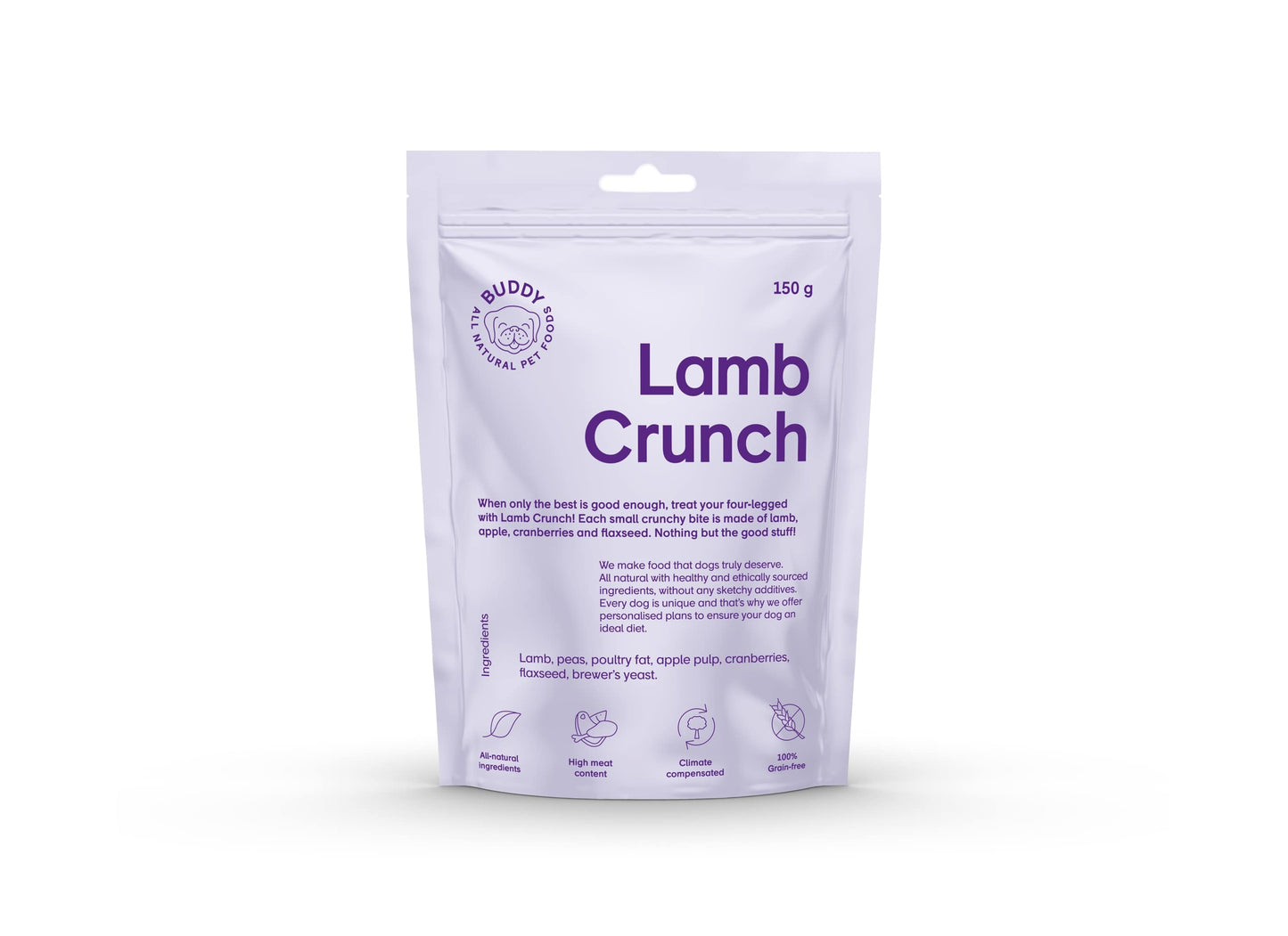 Buddy Crunchy Snack - Lam med tranebær 150 g